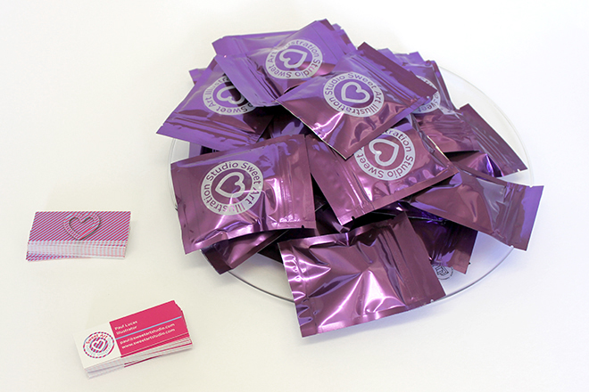 Foil sticker packs with business cards